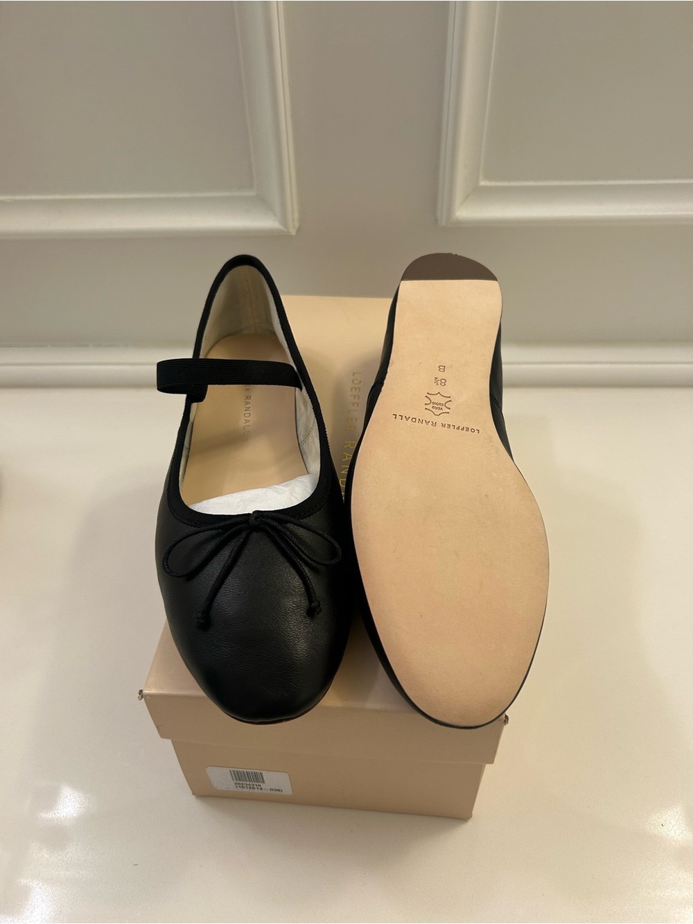 Loeffler Randall Black Leather Leonie Ballet Flats with Bow